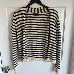 Banana Republic Open Front Cardigan Sweater Blue White Stripe SZ Med Cottagecore